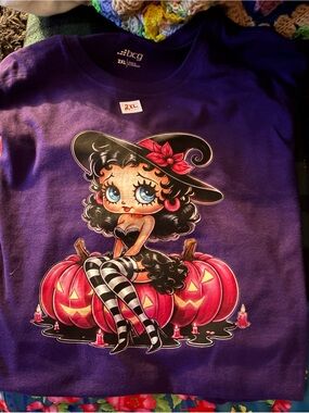 bcg Purple Betty Boop Witch Pumpkin Graphic Tee